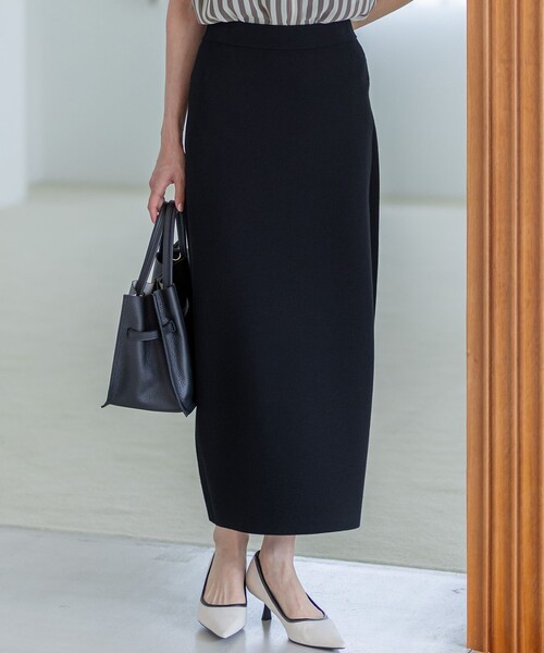 23区　【洗える】プレンウェーブストレッチ タイトスカート　ジャケット 23区 【洗える】ヴィスコースストレッチ タイトスカート （ダーク