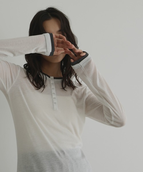 配色ヘンリーネックシアートップス（Tシャツ/カットソー）｜hellam（へ