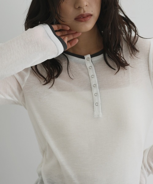 配色ヘンリーネックシアートップス（Tシャツ/カットソー）｜hellam（へ