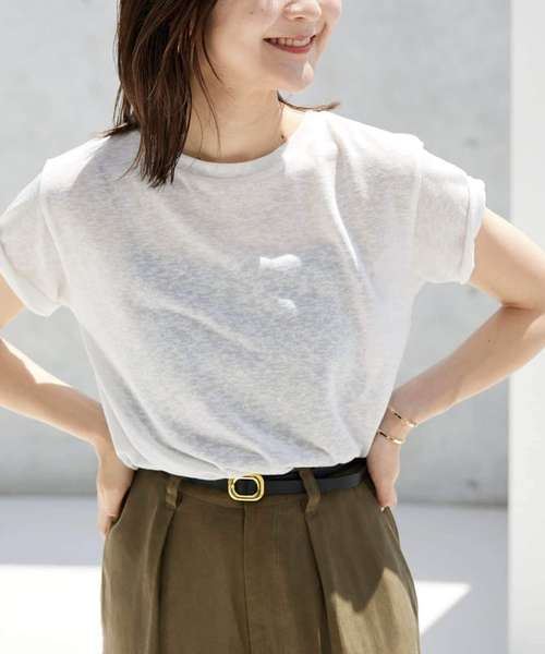 SLOBE IENA（スローブイエナ）の「《追加2》スラブ5分袖TEE（Tシャツ/カットソー・レディース・ネイビー/ベージュ/スカイブルー/ホワイト・FREE）」の10枚目の写真