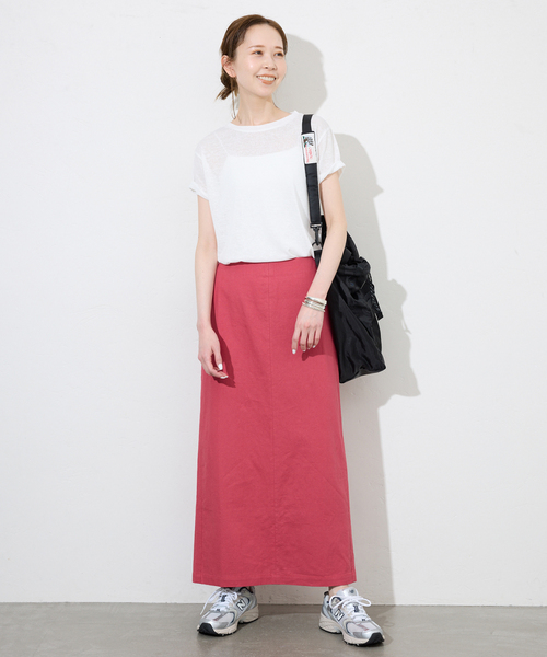 SLOBE IENA（スローブイエナ）の「《追加2》スラブ5分袖TEE（Tシャツ/カットソー・レディース・ネイビー/ベージュ/スカイブルー/ホワイト・FREE）」の16枚目の写真