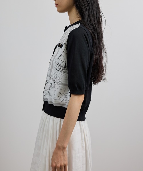 ROPE'（ロペ）の「【洗える】【YUKO SAEKI for ROPE'・コラボ】スカーフ柄プリント カーディガンブラウス（シャツ/ブラウス・レディース・ブラック・FREE）」の9枚目の写真
