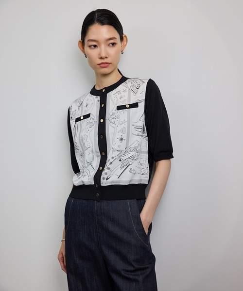 ROPE'（ロペ）の「【洗える】【YUKO SAEKI for ROPE'・コラボ】スカーフ柄プリント カーディガンブラウス（シャツ/ブラウス・レディース・ブラック・FREE）」の8枚目の写真