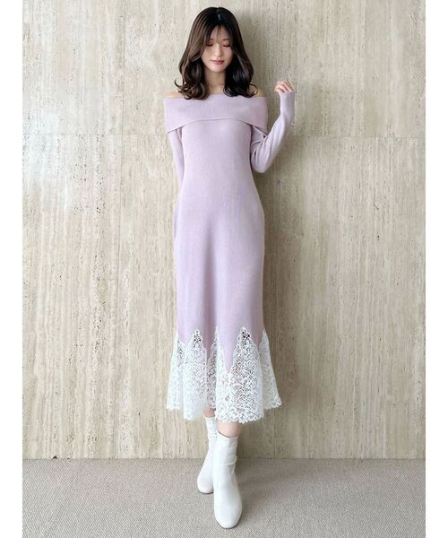 MERCURYDUO（マーキュリーデュオ）の「レーストリムオフショルニットワンピース（ワンピース・レディース・ラベンダー/ベージュ/ブラック・SMALL/MEDIUM）」の13枚目の写真