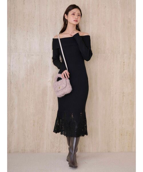 MERCURYDUO（マーキュリーデュオ）の「レーストリムオフショルニットワンピース（ワンピース・レディース・ラベンダー/ベージュ/ブラック・SMALL/MEDIUM）」の12枚目の写真