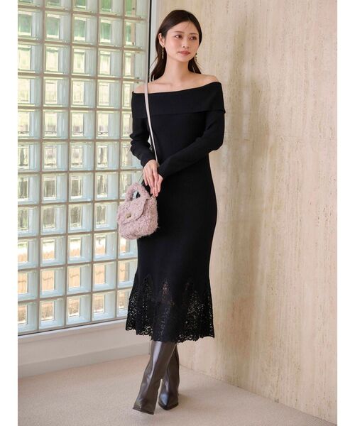 MERCURYDUO（マーキュリーデュオ）の「レーストリムオフショルニットワンピース（ワンピース・レディース・ラベンダー/ベージュ/ブラック・SMALL/MEDIUM）」の9枚目の写真