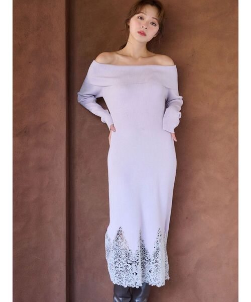 MERCURYDUO（マーキュリーデュオ）の「レーストリムオフショルニットワンピース（ワンピース・レディース・ラベンダー/ベージュ/ブラック・SMALL/MEDIUM）」の6枚目の写真