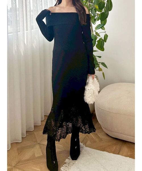 MERCURYDUO（マーキュリーデュオ）の「レーストリムオフショルニットワンピース（ワンピース・レディース・ラベンダー/ベージュ/ブラック・SMALL/MEDIUM）」の16枚目の写真
