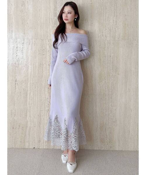 MERCURYDUO（マーキュリーデュオ）の「レーストリムオフショルニットワンピース（ワンピース・レディース・ラベンダー/ベージュ/ブラック・SMALL/MEDIUM）」の20枚目の写真