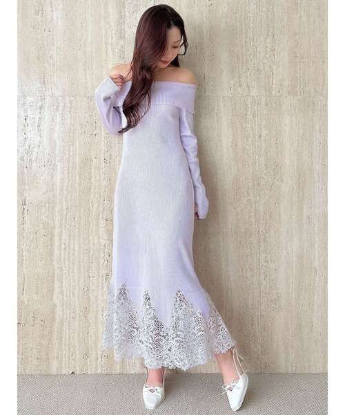 セール】レーストリムオフショルニットワンピース（ワンピース