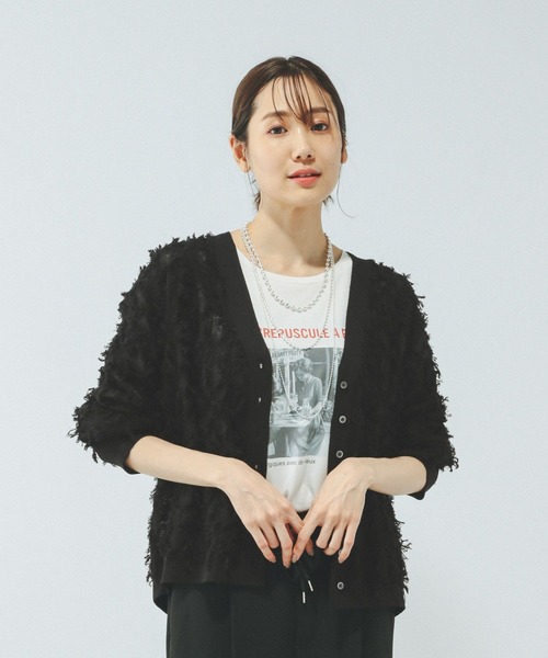 GLOBAL WORK（グローバルワーク）の「シアーフリンジカーディガン長袖/577731（カーディガン/ボレロ・レディース・ブラック/アイボリー/ピンク/ライトグレー・LARGE/MEDIUM）」の9枚目の写真