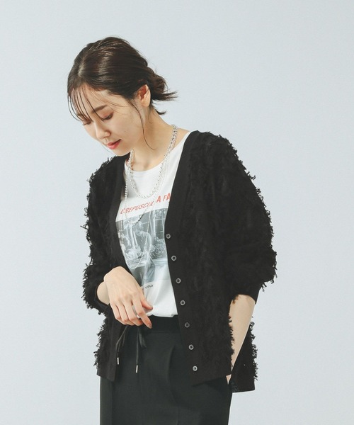 GLOBAL WORK（グローバルワーク）の「シアーフリンジカーディガン長袖/577731（カーディガン/ボレロ・レディース・ブラック/アイボリー/ピンク/ライトグレー・LARGE/MEDIUM）」の10枚目の写真