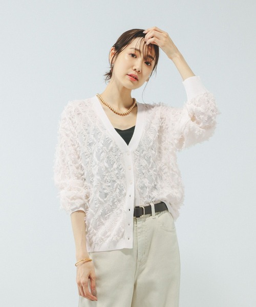 GLOBAL WORK（グローバルワーク）の「シアーフリンジカーディガン長袖/577731（カーディガン/ボレロ・レディース・ブラック/アイボリー/ピンク/ライトグレー・LARGE/MEDIUM）」の18枚目の写真