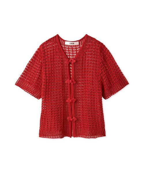 FURFUR(ファーファー)の「レース編みチャイナニットトップス(ニット/セーター・レディース・ブラック/ピンク/レッド/ホワイト・F)」の4枚目の写真