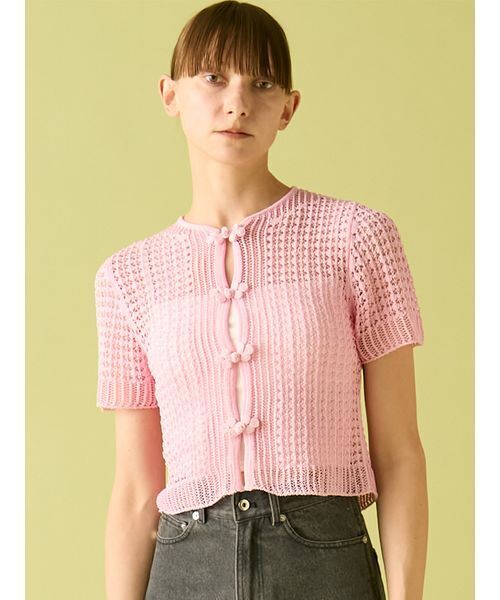 FURFUR(ファーファー)の「レース編みチャイナニットトップス(ニット/セーター・レディース・ブラック/ピンク/レッド/ホワイト・F)」の3枚目の写真