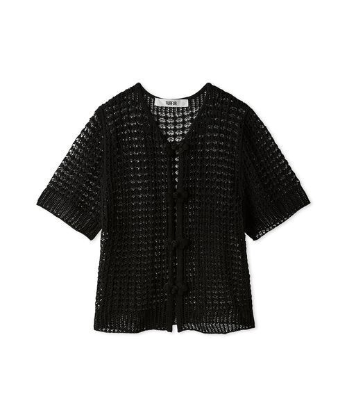 FURFUR(ファーファー)の「レース編みチャイナニットトップス(ニット/セーター・レディース・ブラック/ピンク/レッド/ホワイト・F)」の2枚目の写真