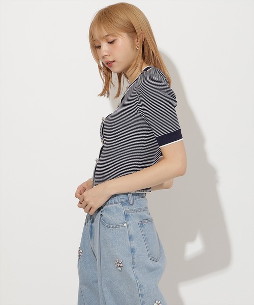 AND COUTURE(アンドクチュール)の「ボーダー配色5分袖プルオーバー(ニット/セーター・レディース・ネイビー/ボルドー/ブラック・FREE)」の16枚目の写真