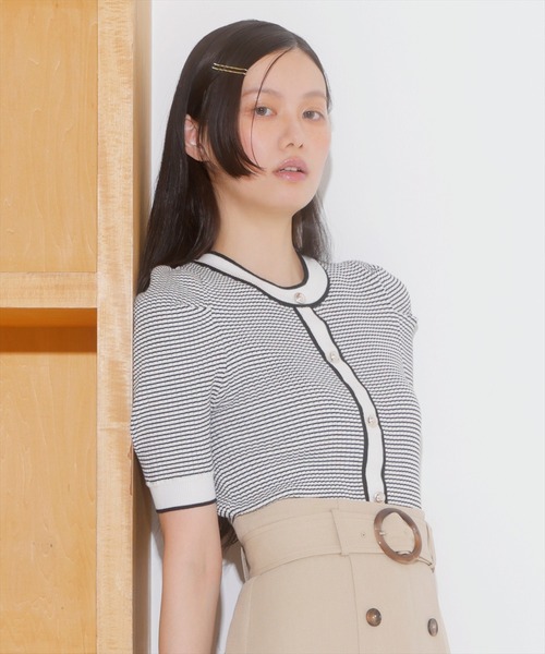 AND COUTURE(アンドクチュール)の「ボーダー配色5分袖プルオーバー(ニット/セーター・レディース・ネイビー/ボルドー/ブラック・FREE)」の10枚目の写真