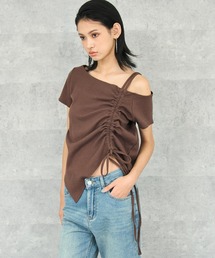 ANAP | サイド ギャザー デザイン ワンショルダー リブ トップス(Tシャツ/カットソー)
