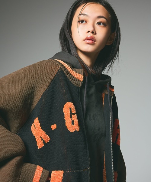 X-girl（エックスガール）の「STADIUM KNIT JACKET（ニット/セーター