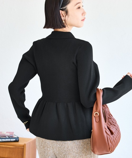 VIS（ビス）の「【洗える】襟付きペプラムカーディガン（カーディガン/ボレロ・レディース・ダークブラウン/ブラック/オフホワイト/ブルー・FREE）」の6枚目の写真