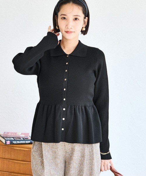 VIS（ビス）の「【洗える】襟付きペプラムカーディガン（カーディガン/ボレロ・レディース・ダークブラウン/ブラック/オフホワイト/ブルー・FREE）」の7枚目の写真