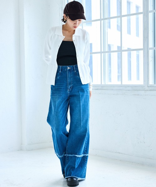 VIS（ビス）の「【洗える】襟付きペプラムカーディガン（カーディガン/ボレロ・レディース・ダークブラウン/ブラック/オフホワイト/ブルー・FREE）」の11枚目の写真