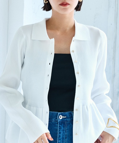 VIS（ビス）の「【洗える】襟付きペプラムカーディガン（カーディガン/ボレロ・レディース・ダークブラウン/ブラック/オフホワイト/ブルー・FREE）」の10枚目の写真