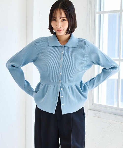 VIS（ビス）の「【洗える】襟付きペプラムカーディガン（カーディガン/ボレロ・レディース・ダークブラウン/ブラック/オフホワイト/ブルー・FREE）」の16枚目の写真