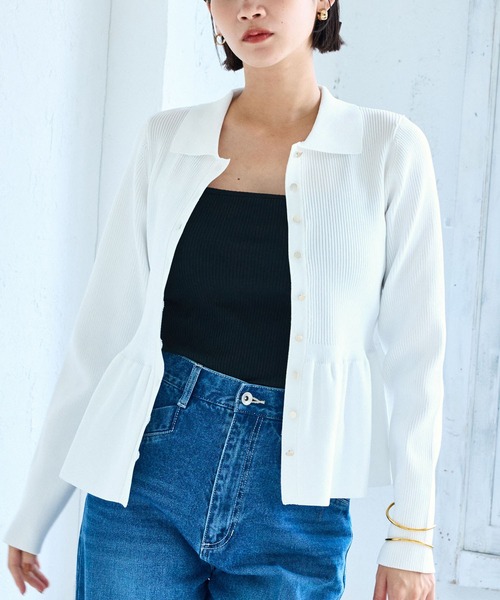 VIS（ビス）の「【洗える】襟付きペプラムカーディガン（カーディガン/ボレロ・レディース・ダークブラウン/ブラック/オフホワイト/ブルー・FREE）」の9枚目の写真