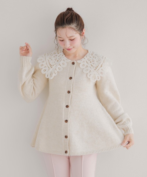 fitmore フィットモア　バテンレース衿カーディガン　ピンク　東京POPUP fitmore フィットモア バテンレース衿カーディガン ピンク 東京POPUP