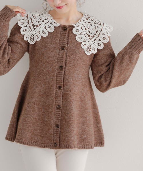 バテンレース衿カーディガン（カーディガン/ボレロ）｜Fit more