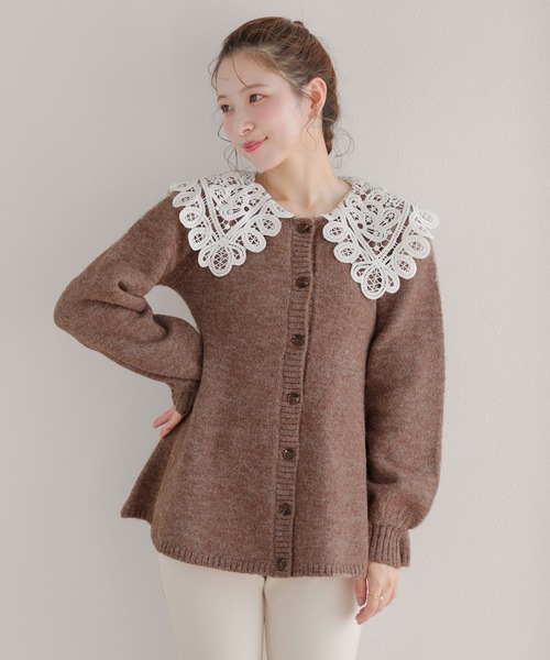 バテンレース衿カーディガン（カーディガン/ボレロ）｜Fit more