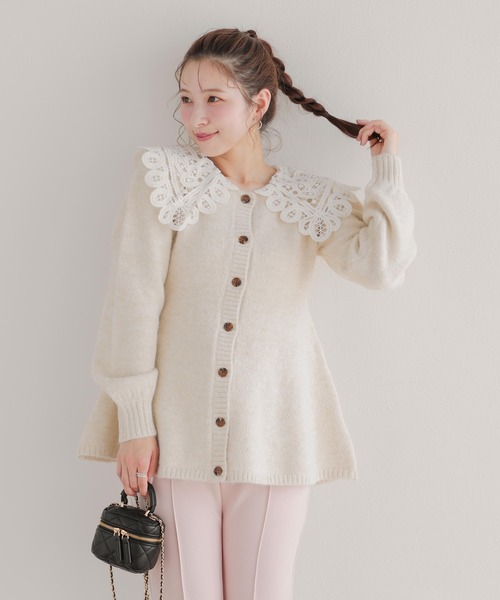 fitmore バテンレース衿カーディガン セール】バテンレース衿カーディガン（カーディガン/ボレロ）｜Fit