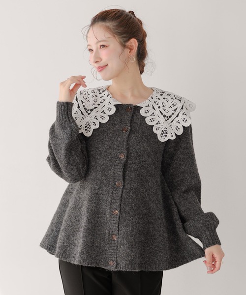 バテンレース衿カーディガン（カーディガン/ボレロ）｜Fit more