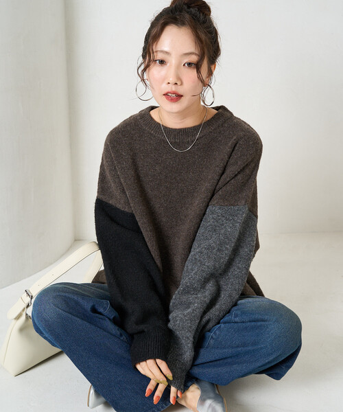 FREAK'S STORE(フリークスストア)の「限定展開 袖 クレイジー オーバー ニット プルオーバー(ニット/セーター・レディース・チャコールグレー/ブラウン/ブラック/ネイビー/ベージュ/グレー・フリ-)」の4枚目の写真