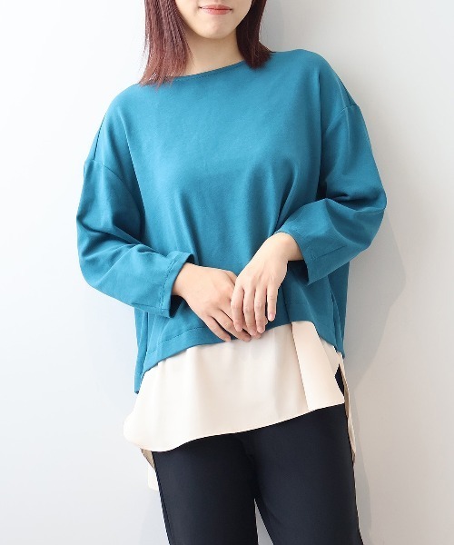 MB mint breeze（エムビーミントブリーズ）の「【WEB/一部店舗限定】【LL～6L 大きいサイズ】 レイヤード風バックシャンカットソー（Tシャツ/カットソー・レディース・ネイビー/グリーン/ブラウン・LL/3L/4L/5L/6L）」の3枚目の写真