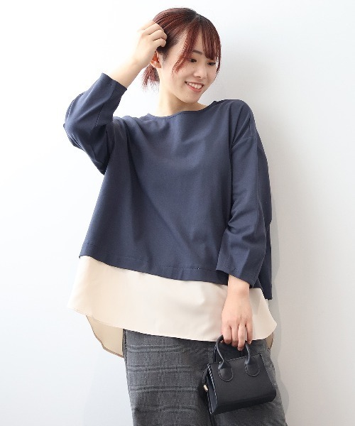 MB mint breeze（エムビーミントブリーズ）の「【WEB/一部店舗限定】【LL～6L 大きいサイズ】 レイヤード風バックシャンカットソー（Tシャツ/カットソー・レディース・ネイビー/グリーン/ブラウン・LL/3L/4L/5L/6L）」の10枚目の写真