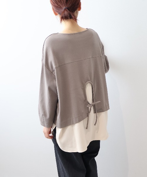 MB mint breeze（エムビーミントブリーズ）の「【WEB/一部店舗限定】【LL～6L 大きいサイズ】 レイヤード風バックシャンカットソー（Tシャツ/カットソー・レディース・ネイビー/グリーン/ブラウン・LL/3L/4L/5L/6L）」の4枚目の写真