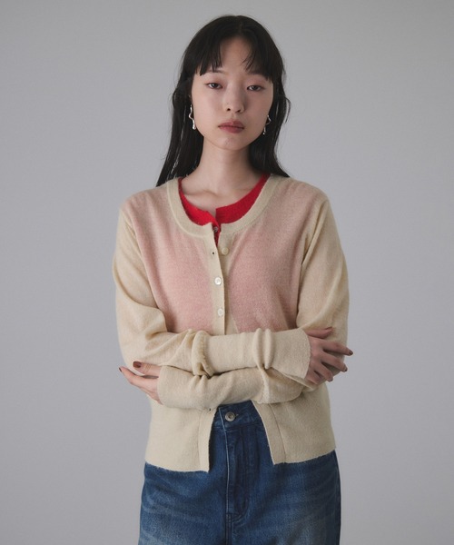 ADAM ET ROPE'（アダムエロペ）の「モヘアミックスセットニットカーディガン（カーディガン/ボレロ・レディース・ダークブラウン/ベージュ/グレー・FREE）」の9枚目の写真