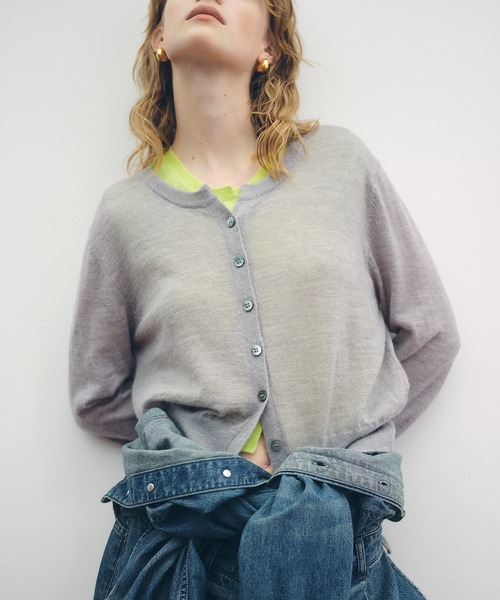 美品　アダム エ ロペ　モヘアニットカーディガン　カーキ　ビックシルエット 美品 アダム エ ロペ モヘアニットカーディガン カーキ ビック