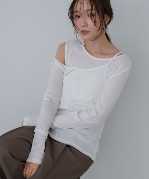 Bab(バブ)の「アシメレイヤードカットソー(Tシャツ/カットソー・レディース・アイボリー/ブラック/ブラウン/グレー・FREE)」の2枚目の写真