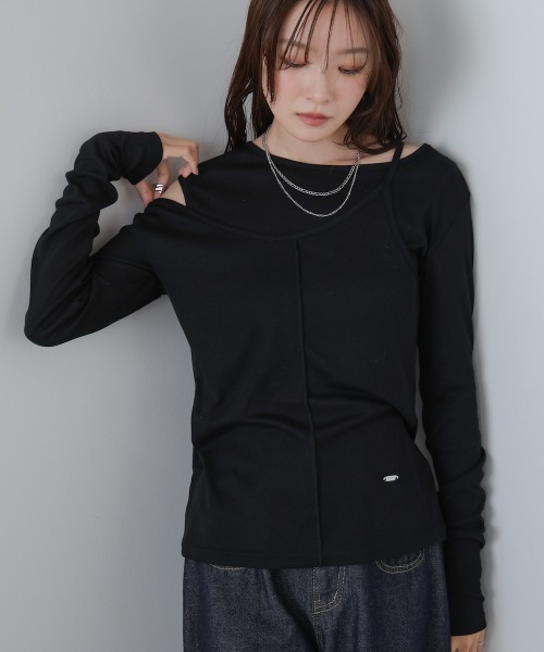 Bab(バブ)の「アシメレイヤードカットソー(Tシャツ/カットソー・レディース・アイボリー/ブラック/ブラウン/グレー・FREE)」の3枚目の写真