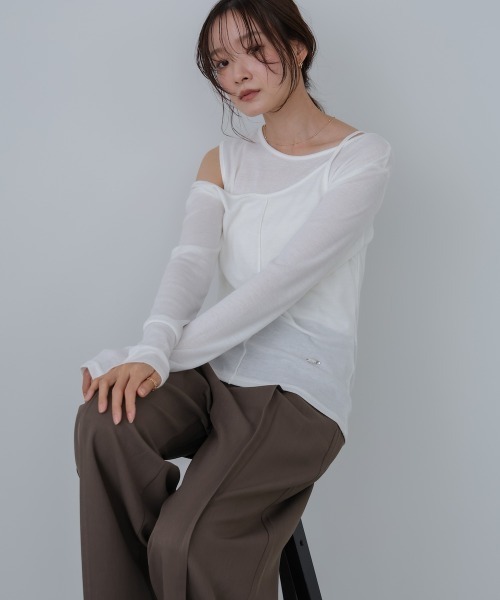 Bab(バブ)の「アシメレイヤードカットソー(Tシャツ/カットソー・レディース・アイボリー/ブラック/ブラウン/グレー・FREE)」の5枚目の写真