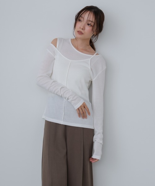 Bab(バブ)の「アシメレイヤードカットソー(Tシャツ/カットソー・レディース・アイボリー/ブラック/ブラウン/グレー・FREE)」の7枚目の写真