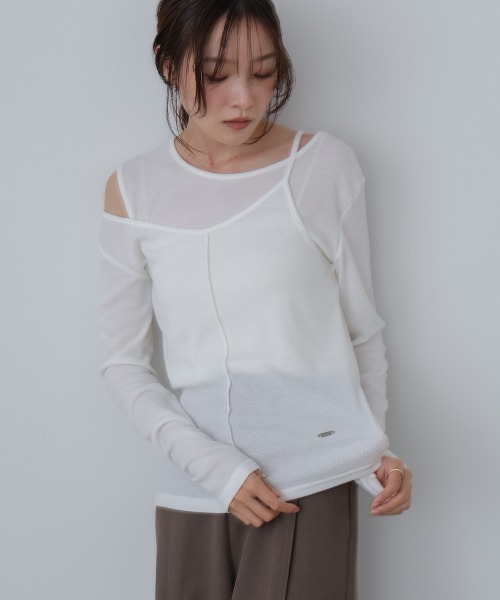 Bab(バブ)の「アシメレイヤードカットソー(Tシャツ/カットソー・レディース・アイボリー/ブラック/ブラウン/グレー・FREE)」の8枚目の写真