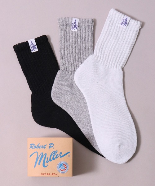 MILLER（ミラー）の「(LF)【Miller】【3足セット】ピスネーム付き クルーソックス（ソックス/靴下・メンズ・その他/ブラック/オフホワイト/杢グレー・23-25cm/25-27CM）」の6枚目の写真