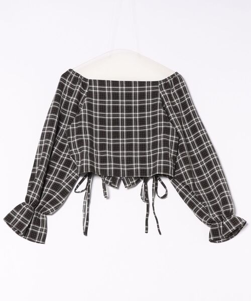 GORGE（ゴージ）の「《前後2WAY×スクエアネック》レディース チェック ブラウス シャーリングリボン 短丈 春秋冬（シャツ/ブラウス・レディース・ブラック/レッド/ブラウン・F）」の6枚目の写真