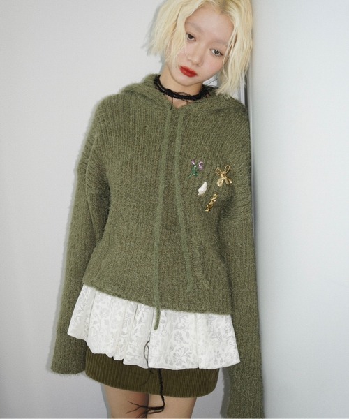 musubore（ムスボレ）の「feather yarn knit hoodie / フェザーヤーン