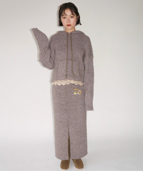 musubore（ムスボレ）の「feather yarn knit hoodie / フェザーヤーンニットフーディー（ニット/セーター・レディース・パープル/ブラック/カーキ・FREE）」の22枚目の写真
